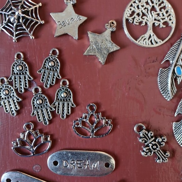 Destash Lot of 77 Jewellery Jewelry Findings Pendants Charms Fancy Boho Goth - Picture 7 of 13